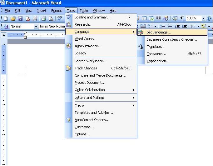 Microsoft Word 2003 Chaging Language Settings Guide